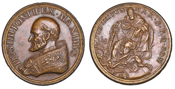 STATO PONTIFICIO. PIO IV  (Giovan Angelo Medici), 1559-1565. Medaglia in bronzo (1564-1565). Realizzazione di un monumento a Pio IV poi non eseguito.