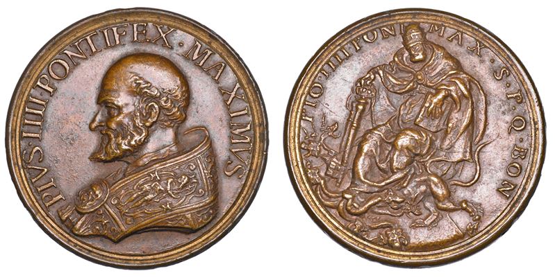 STATO PONTIFICIO. PIO IV  (Giovan Angelo Medici), 1559-1565. Medaglia in bronzo (1564-1565). Realizzazione di un monumento a Pio IV poi non eseguito.  - Auction Numismatics - Cambi Casa d'Aste