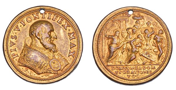STATO PONTIFICIO. PIO V (Antonio Ghislieri), 1566-1572. Medaglia in bronzo dorato. Riforma del Clero Cattolico.