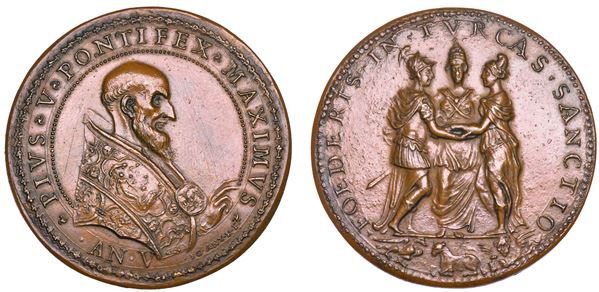 STATO PONTIFICIO. PIO V (Antonio Ghislieri), 1566-1572. Medaglia in bronzo (1571)/A. V. Alleanza contro i Turchi e creazione della Lega Santa.