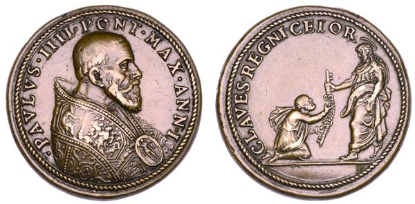 STATO PONTIFICIO. PAOLO IV (Gian Pietro Carafa), 1555-1559. Medaglia in bronzo (1555)/A. I. Elezione al Pontificato.