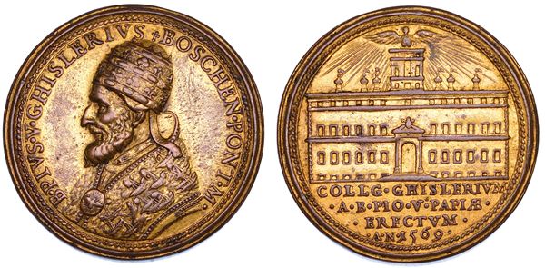 STATO PONTIFICIO. PIO V (Antonio Ghislieri), 1566-1572. Medaglia in bronzo dorato 1569. Beatificazione di Pio V.