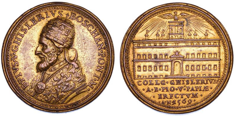 STATO PONTIFICIO. PIO V (Antonio Ghislieri), 1566-1572. Medaglia in bronzo dorato 1569. Beatificazione di Pio V.  - Auction Numismatics - Cambi Casa d'Aste
