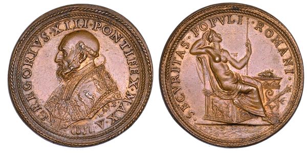 STATO PONTIFICIO. GREGORIO XIII (Ugo Boncompagni), 1572-1585 Medaglia in bronzo 1583. Provvedimenti adottati per la sicurezza del popolo romano.