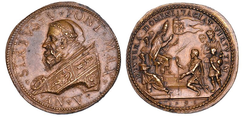 STATO PONTIFICIO. SISTO V (Felice Peretti), 1585-1590. Medaglia annuale in bronzo A. V.  - Auction Numismatics - Cambi Casa d'Aste
