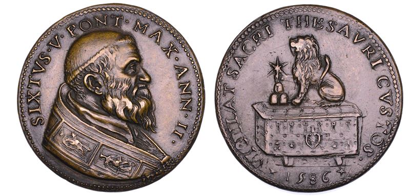 STATO PONTIFICIO. SISTO V (Felice Peretti), 1585-1590. Medaglia in bronzo 1586/A. II. Costituzione del tesoro di Castel Sant'Angelo.  - Asta Numismatica - Cambi Casa d'Aste