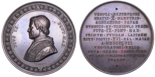 STATO PONTIFICIO. PIO IX (Giovanni Maria Mastai Ferretti), 1846-1878. Medaglia di massimo modulo in bronzo 1857. Il Tempio di S. Alessandro.