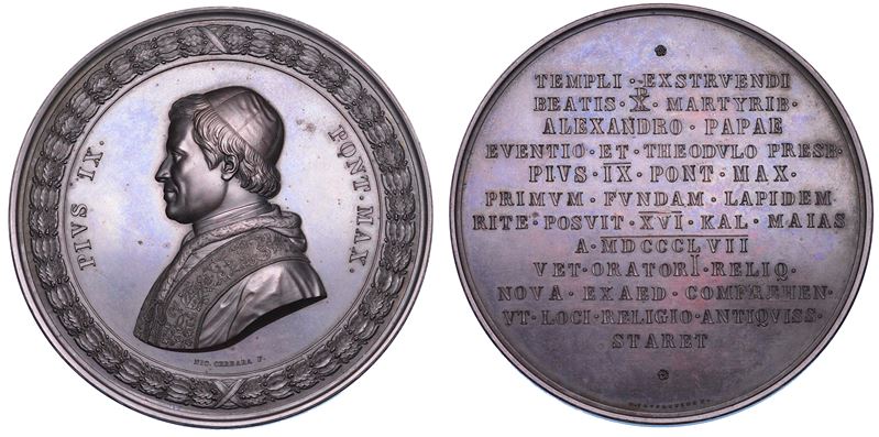 STATO PONTIFICIO. PIO IX (Giovanni Maria Mastai Ferretti), 1846-1878. Medaglia di massimo modulo in bronzo 1857. Il Tempio di S. Alessandro.  - Auction Numismatics - Cambi Casa d'Aste