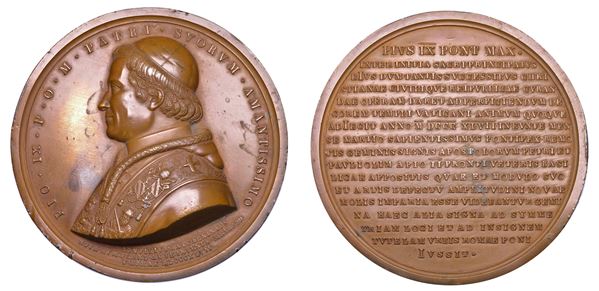 STATO PONTIFICIO. PIO IX (Giovanni Maria Mastai Ferretti), 1846-1878. Medaglia di massimo modulo in bronzo 1847. Statue Apostoli in scalinata S. Pietro.