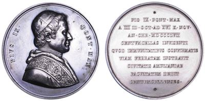 PIO IX, Medaglia in argento commemorativa della Stazione ferroviaria di Civitavecchia, 1857