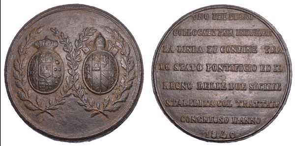 STATO PONTIFICIO. GREGORIO XVI (Bartolomeo Alberto Cappellari), 1831-1846. Medaglia in ferro 1840. Prodotta a Napoli per la linea di confine tra lo Stato Pontificio ed il Regno delle Due Sicilie.