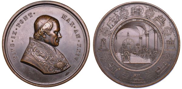 STATO PONTIFICIO. PIO IX (Giovanni Maria Mastai Ferretti), 1846-1878. Medaglia in bronzo di massimo modulo (1869)/A. XXIV. Rinnovamento della zecca pontificia.