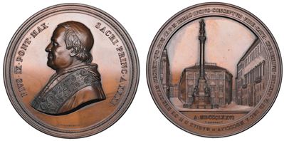 Pio IX, Medaglia commemorativa in bronzo, Monumento alla Beata Vergine in Piazza di Spagna, 1876