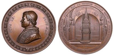 Medaglia in bronzo commemorativa di Pio IX, 1851 - Restaurazione dell'altare papale a San Giovann...