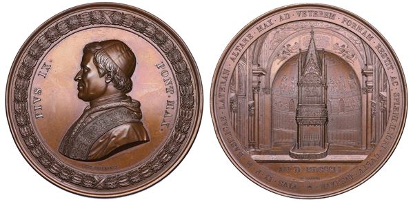 STATO PONTIFICIO. PIO IX (Giovanni Maria Mastai Ferretti), 1846-1878. Medaglia in bronzo di massimo modulo 1851. Restaurazione dell'altare papale a San Giovanni in Laterano.