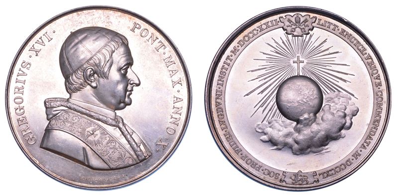 STATO PONTIFICIO. GREGORIO XVI (Bartolomeo Alberto Cappellari), 1831-1846. Medaglia in 1840/A. X. Società di Propaganda Fide.  - Auction Numismatics - Cambi Casa d'Aste