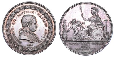 Gregorio XVI, Medaglia in argento commemorativa del Museo Gregoriano Etrusco, 1837