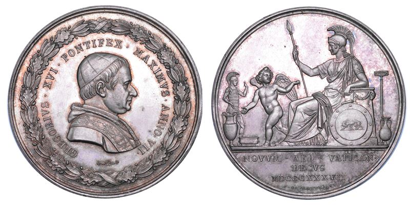 STATO PONTIFICIO. GREGORIO XVI (Bartolomeo Alberto Cappellari), 1831-1846. Medaglia in argento 1837/A. VII. Inaugurazione del Museo Gregoriano Etrusco.  - Auction Numismatics - Cambi Casa d'Aste