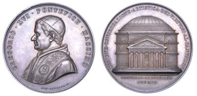 Gregorio XVI, Medaglia in argento, Premio del concorso dell'Accademia dei Virtuosi al Pantheon