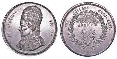 Medaglia in argento, Giovanni Maria Mastai Ferretti (Pio IX), 1846, Amnistia del 16 luglio 1846