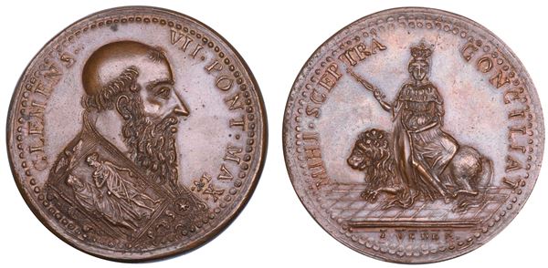 STATO PONTIFICIO. CLEMENTE VII (Giulio Zanobi de' Medici), 1523-1534. Medaglia in bronzo di restituzione coniata (1785).