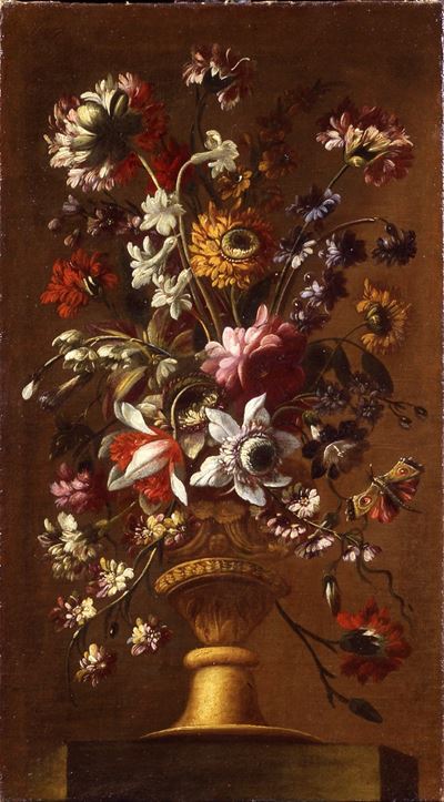 Scuola del XVII secolo, Natura morta con vaso di fiori, olio su tela