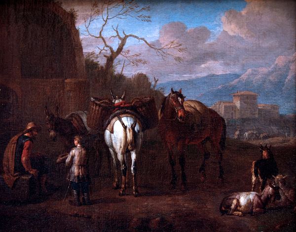 Viandanti in riposo e giovane mendicante