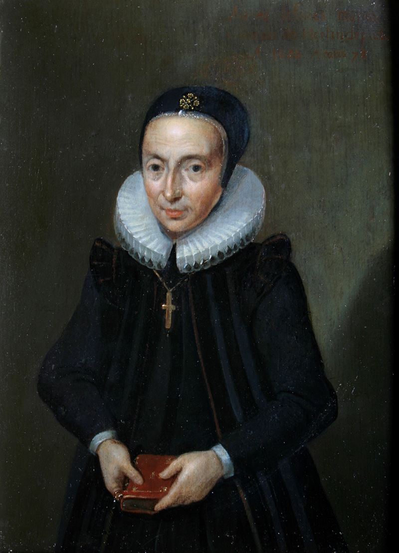 Scuola del XVII secolo Ritratto di M.C. Herlinde  - olio su tavola - Asta Dipinti Antichi - Cambi Casa d'Aste