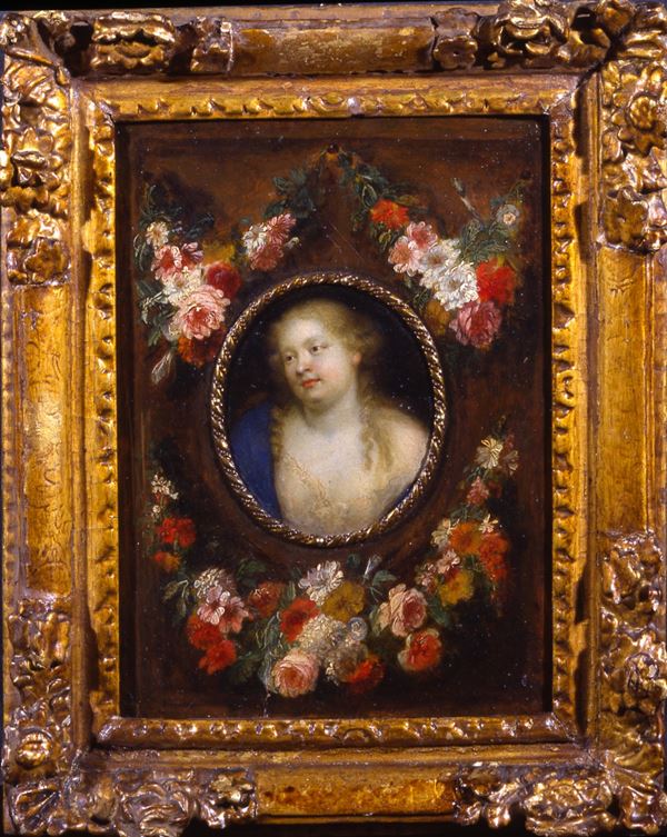 Ritratto di dama circondata da festoni di fiori