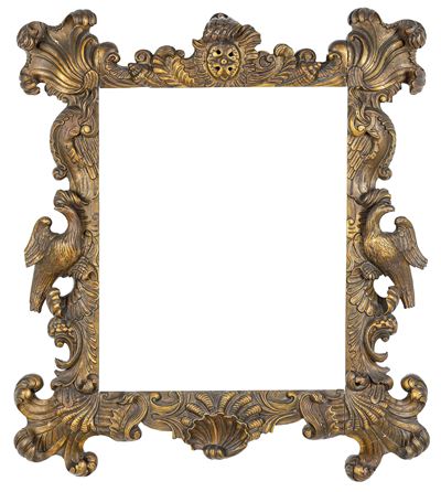 Cornice decorativa italiana, XIX-XX secolo, decorazioni a volute, conchiglie e aquile