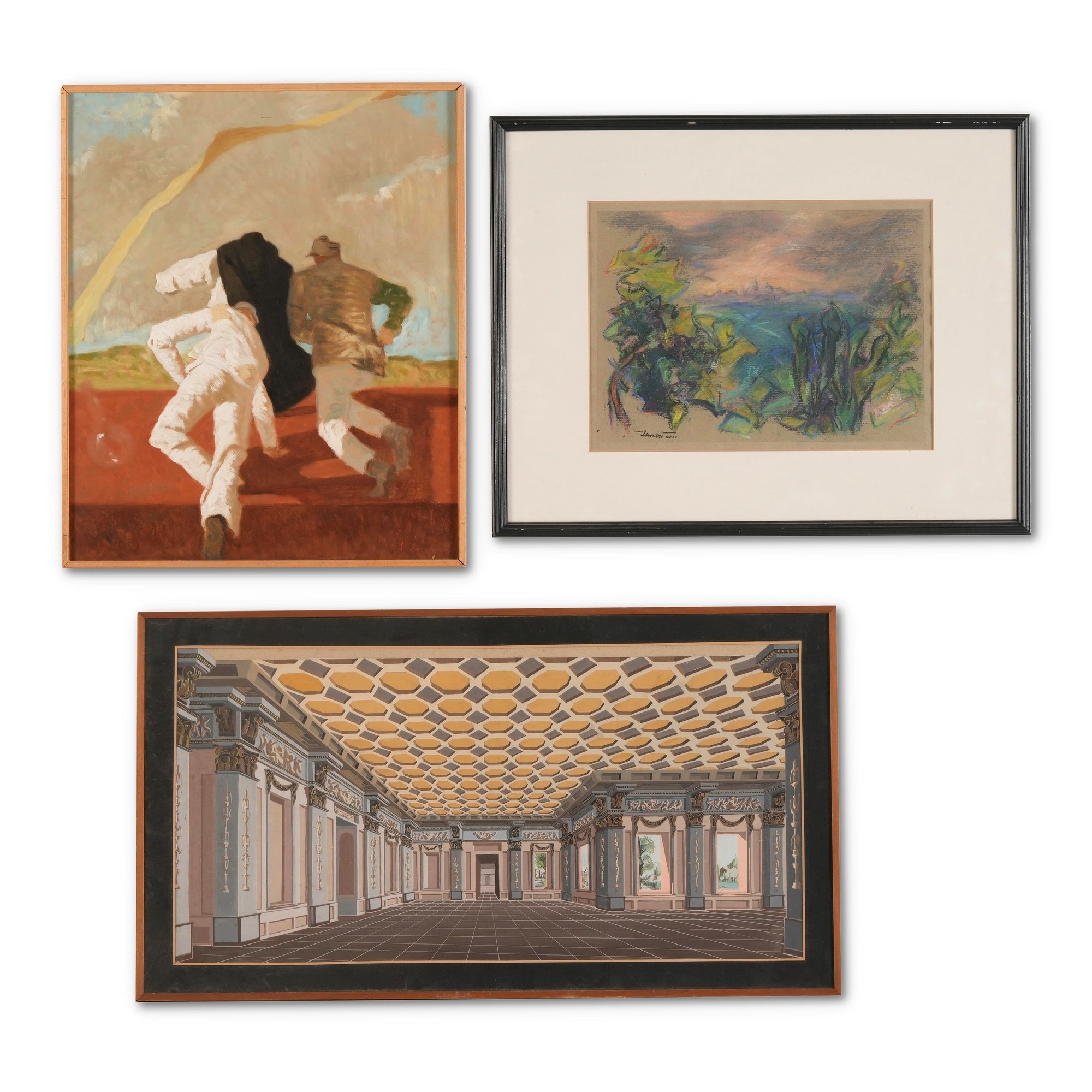 Arte contemporanea, Lotto di cinque opere (tecniche e formati differenziati; da 51×63 a 83×110 cm...