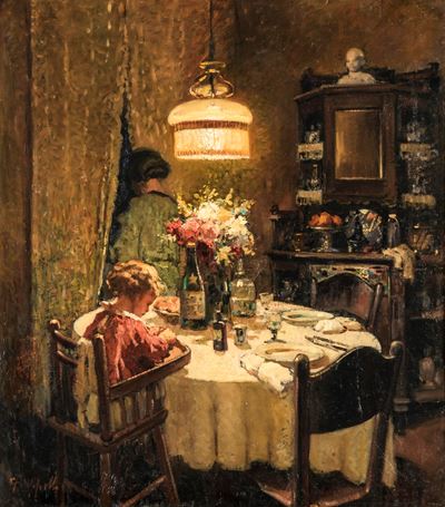 Scena d'interno, olio su tela