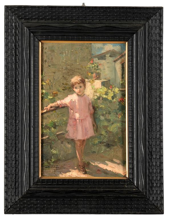 Pittore del XIX-XX secolo Fanciulla nel giardino