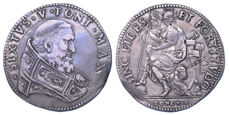 STATO PONTIFICIO. SISTO V, 1585 -1590. Piastra da 3 sisti o Testone. Bologna.  - Asta Numismatica - Cambi Casa d'Aste