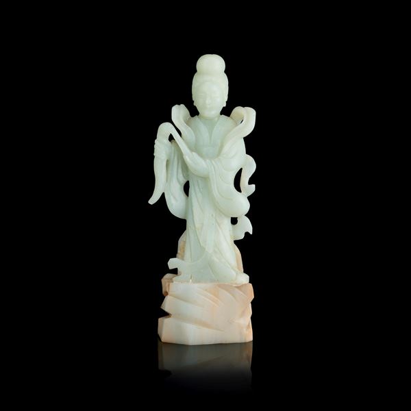 Celadon jade figure depicting Guanyin, China, Qing Dynasty, 19th century