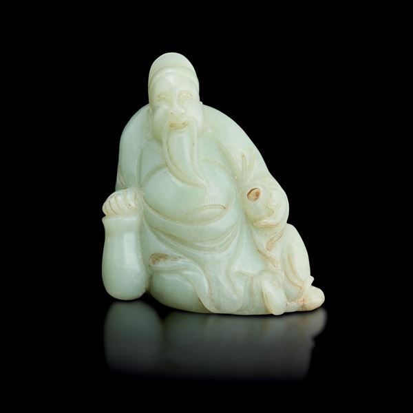 Figura di saggio scolpita in giada bianca, Cina, Dinastia Qing, XIX secolo