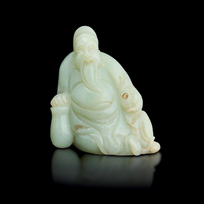 Figura di saggio scolpita in giada bianca, Cina, Dinastia Qing, XIX secolo  - Auction Fine Asian Works of Art - Cambi Casa d'Aste