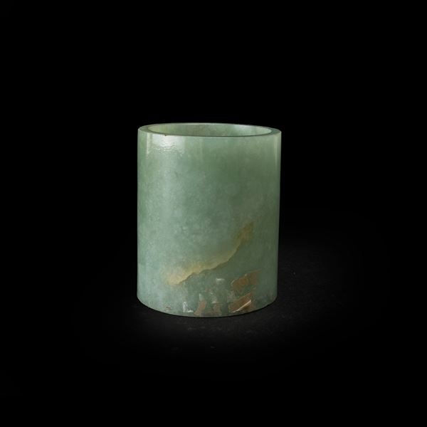 Portapennelli in giada verde, Cina, Dinastia Qing, XX secolo
