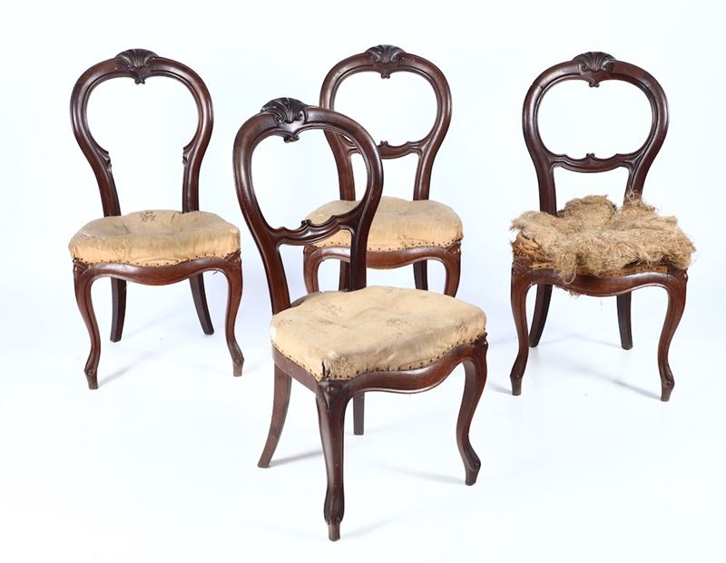 Quattro sedie Luigi Filippo in mogano  con sedile imbottito  - Auction OnLine Auction 06-2012 - Cambi Casa d'Aste