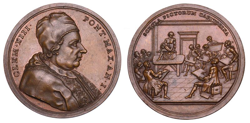 STATO PONTIFICIO. CLEMENTE XIII (Carlo Rezzonico), 1758-1769. Medaglia in bronzo A. I (1759). Scuola del nudo.  - Auction Numismatics - Cambi Casa d'Aste