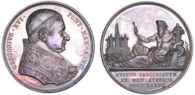 Gregorio XVI, Medaglia annuale in argento 1837 - Costruzione del Museo Etrusco
