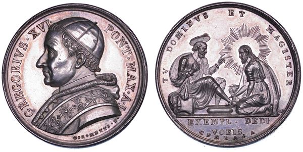 STATO PONTIFICIO. GREGORIO XVI (Bartolomeo Alberto Cappellari), 1831-1846. Medaglia in argento 1831/A. I. Lavanda dei piedi del Giovedì Santo.