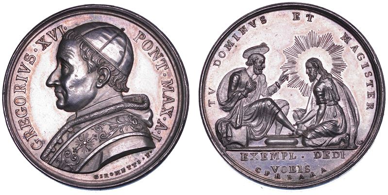 STATO PONTIFICIO. GREGORIO XVI (Bartolomeo Alberto Cappellari), 1831-1846. Medaglia in argento 1831/A. I. Lavanda dei piedi del Giovedì Santo.  - Auction Numismatics - Cambi Casa d'Aste