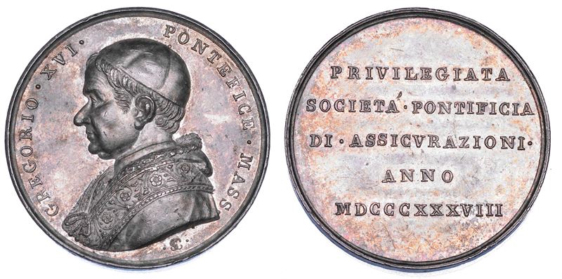 STATO PONTIFICIO. GREGORIO XVI (Bartolomeo Alberto Cappellari), 1831-1846. Medaglia in argento 1838/A. VIII. Fondazione della Privilegiata Società Pontificia di Assicurazioni.  - Auction Numismatics - Cambi Casa d'Aste