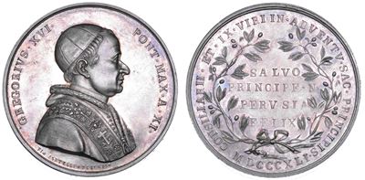 Gregorio XVI, Medaglia in argento commemorativa della visita del Pontefice a Perugia, 1841