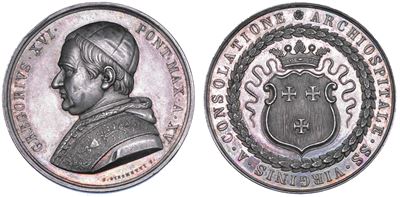 Gregorio XVI, Medaglia in argento commemorativa dell'Ottavo Centenario dell'Ospedale della Consol...