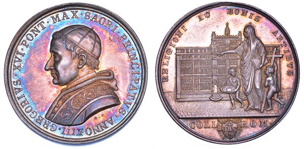 STATO PONTIFICIO. GREGORIO XVI (Bartolomeo Alberto Cappellari), 1831-1846. Medaglia in argento (1843)/A. XIII. Premio agli studenti del Collegio Romano.