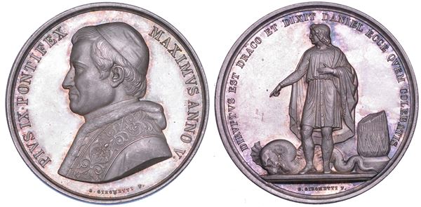 STATO PONTIFICIO. PIO IX (Giovanni Maria Mastai Ferretti), 1846-1878. Medaglia annuale in argento 1850/A. V. Caduta della Seconda Repubblica Romana e rientro del papa dalla fuga a Gaeta.