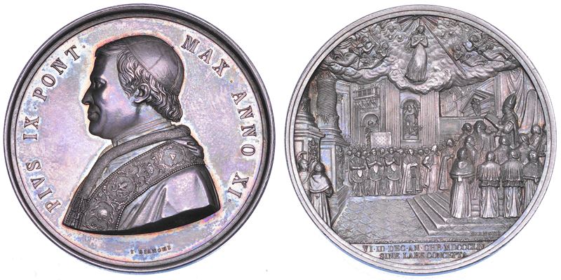 STATO PONTIFICIO. PIO IX (Giovanni Maria Mastai Ferretti), 1846-1878. Medaglia annuale in argento 1856/A. XI. Proclamazione del dogma dell'immacolata Concezione.  - Auction Numismatics - Cambi Casa d'Aste