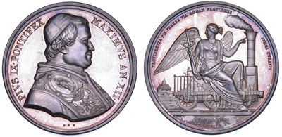 PIO IX (Giovanni Maria Mastai Ferretti), Medaglia annuale in argento 1857/A, Prima ferrovia Ponti...